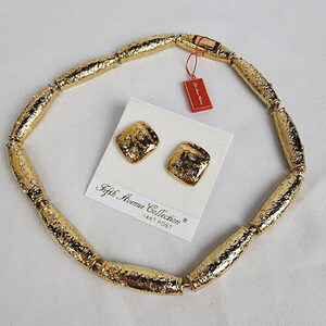 Fifth Avenue Collection Gold Tone Millennium Statement Necklace & Square Earrin